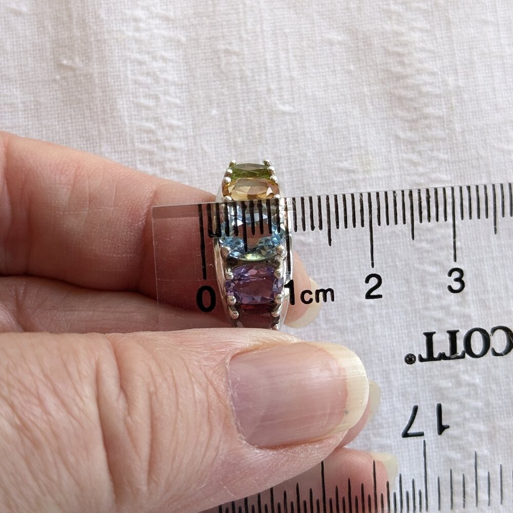 Sterling Sz 8 Multi Gemstone Cocktail Ring - Picture 10 of 12